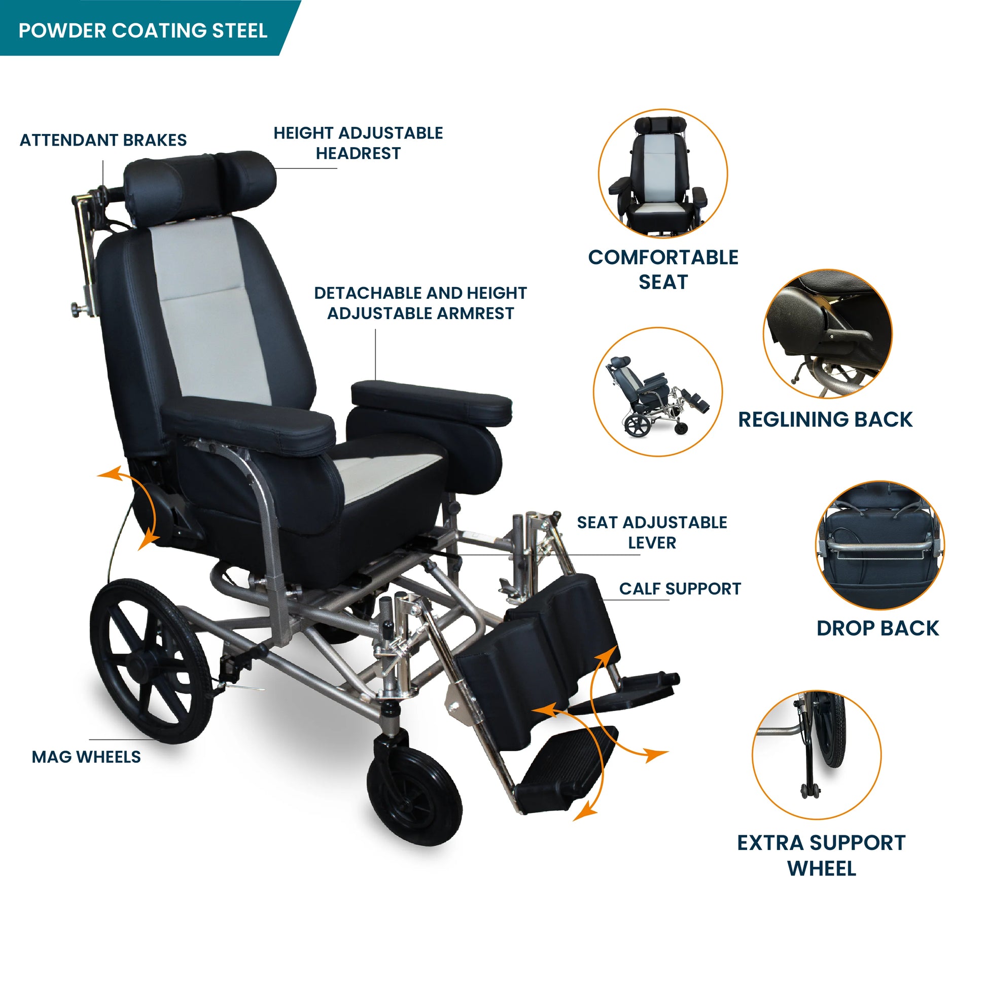 bombay surgical arrex jana reclining wheelchair