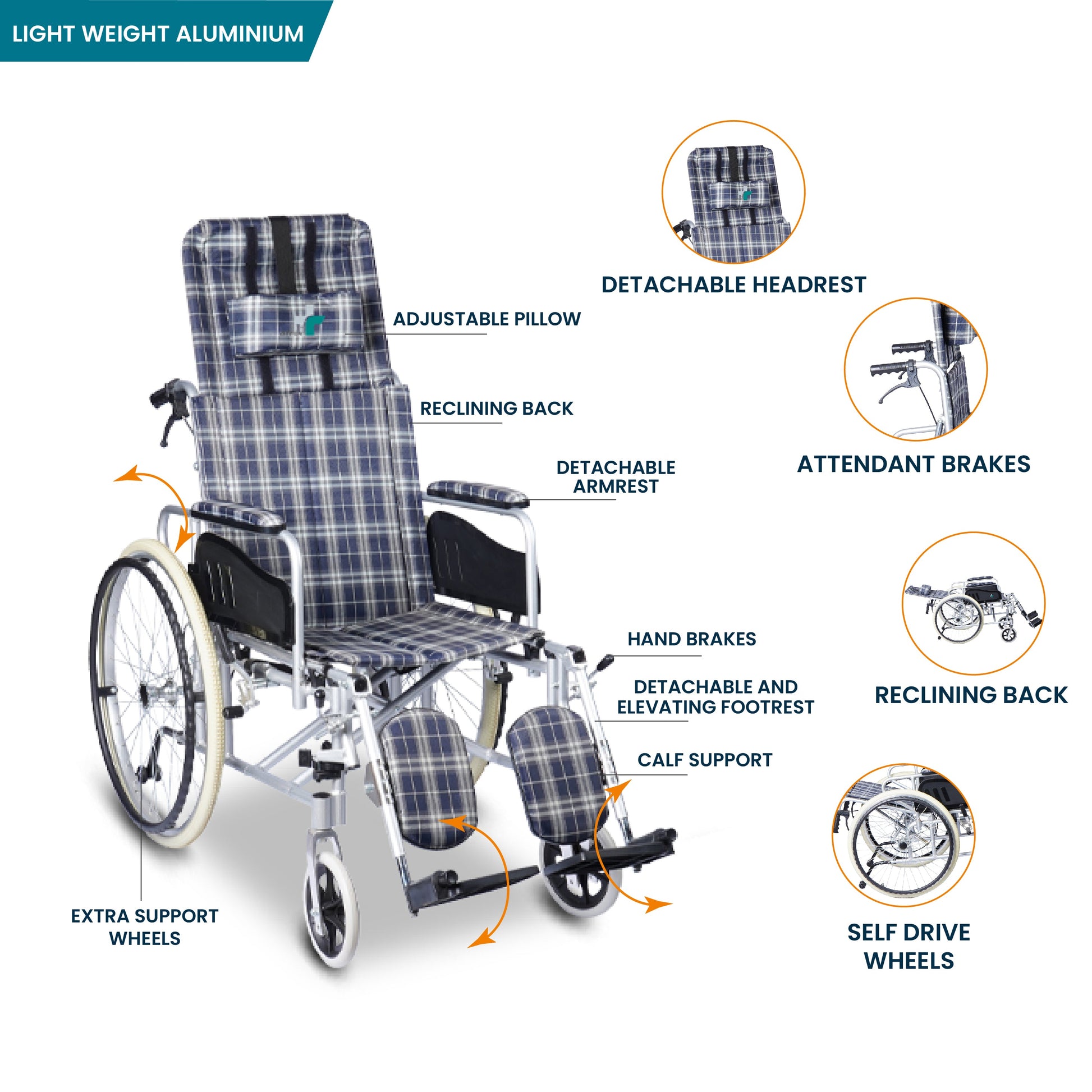 bombay surgical arrex almos-46 reclining wheelchair