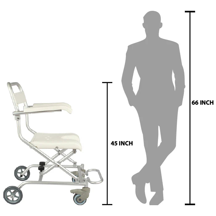 bombay surgical arrex la30 bath bench with wheels pedal brakes, footrest, flip armrest for mobility and comfort