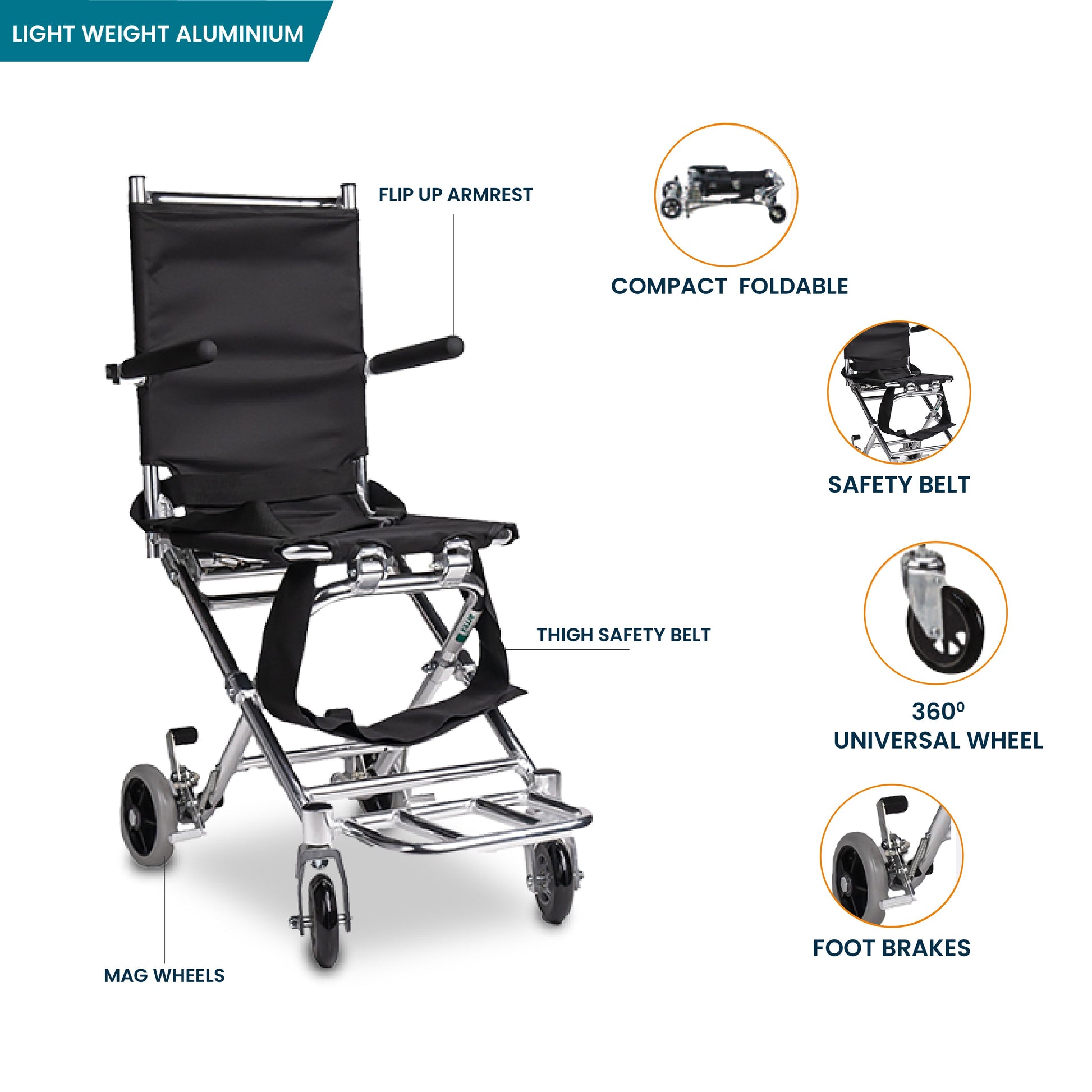 Arrex airlift - compact aluminium wheelchair