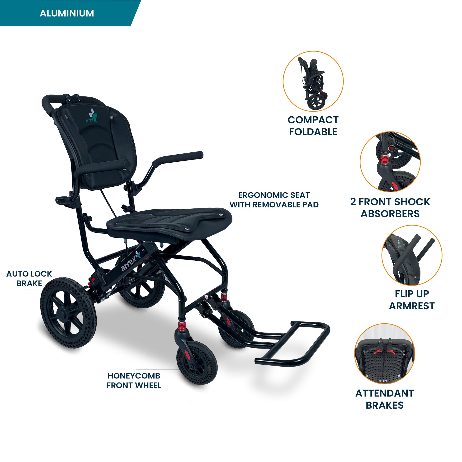 bombay surgical arrex pepper foldable travel wheelchair