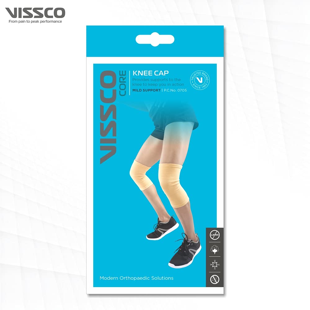 bombay surgical vissco stretchable knee cap for pain relief, sports, football, cricket, braces walking and workout