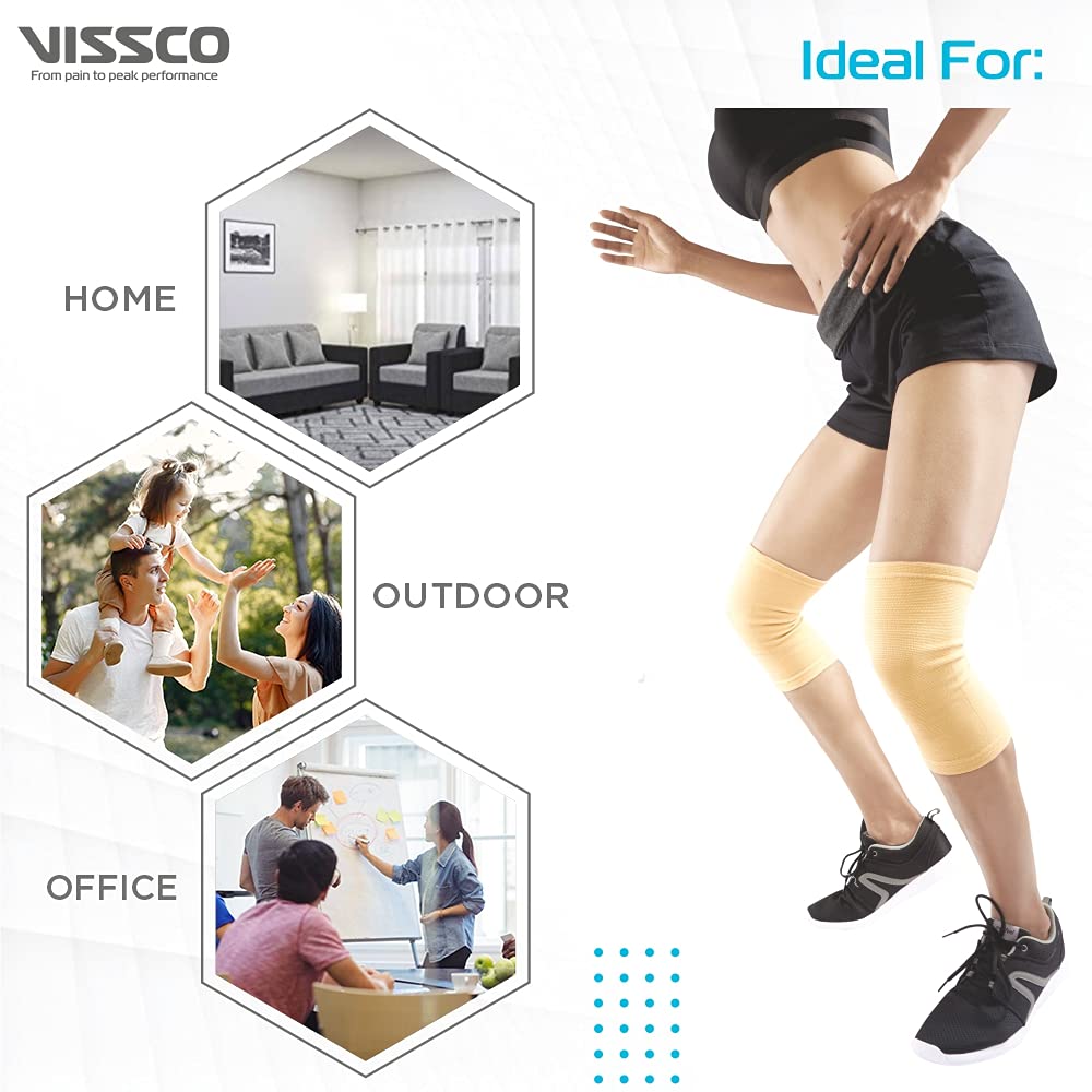 bombay surgical vissco stretchable knee cap for pain relief, sports, football, cricket, braces walking and workout