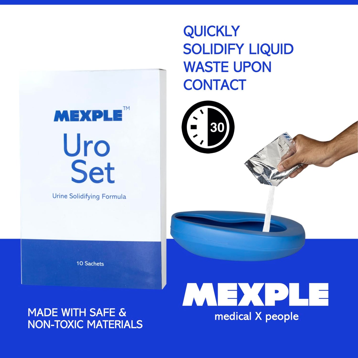 MEXPLE Uroset Urine Solidifier Urine Absorbent Powder| Urine Absorbent Magic Gel Turns Urine Into Gel Immediately| Bio Gel Gelling Agent For Portable Waste And Pet Loo| 10 Sachets Of 10Gms In 1 Pack