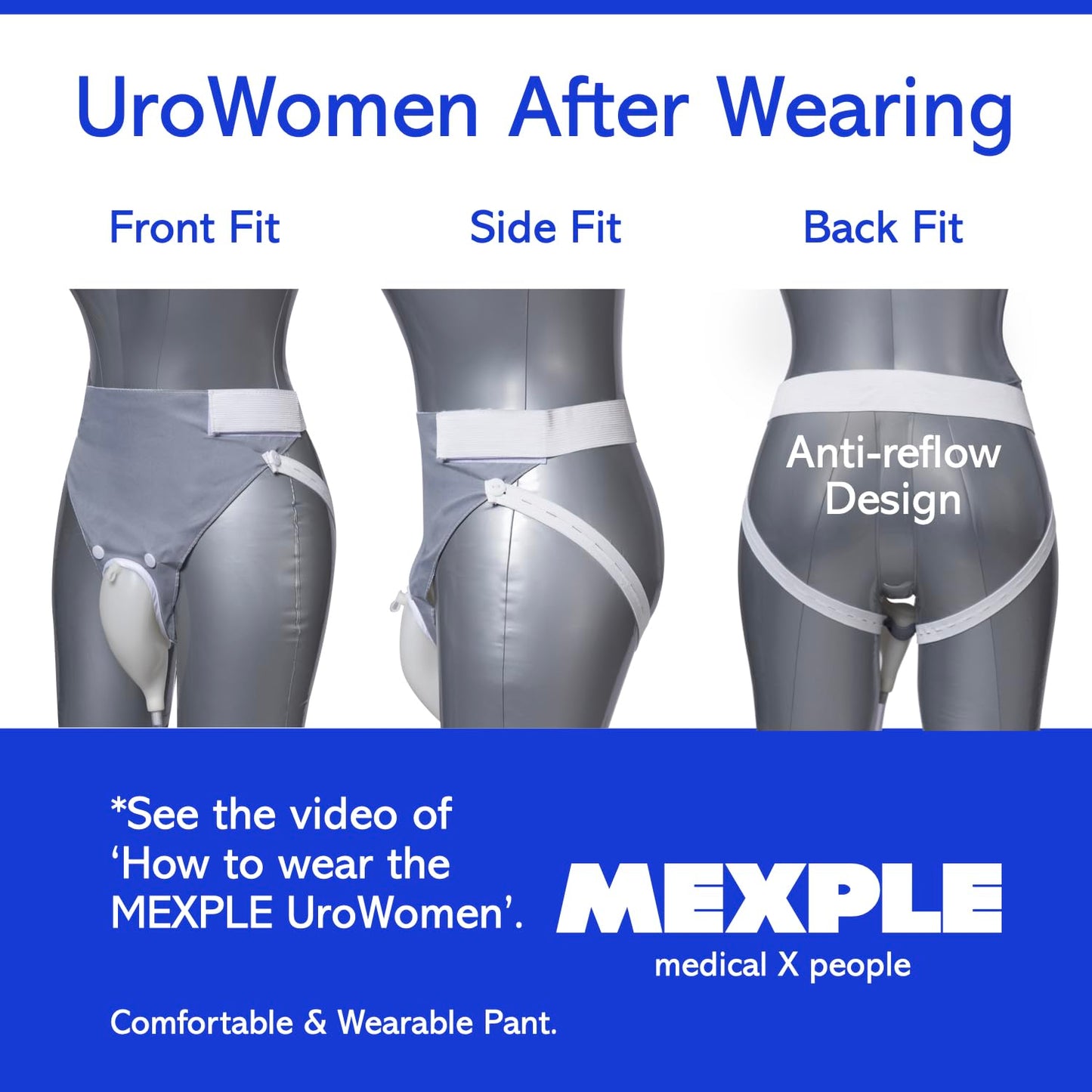 MEXPLE UroWomen Wearable Urine Collection Bag Kit for Women, Portable, Reusable Silicon Urine Bag Complete Urinal Incontinence Set, External Catheter, (1000ml + 2000ml) for Bedridden Patients, Grey