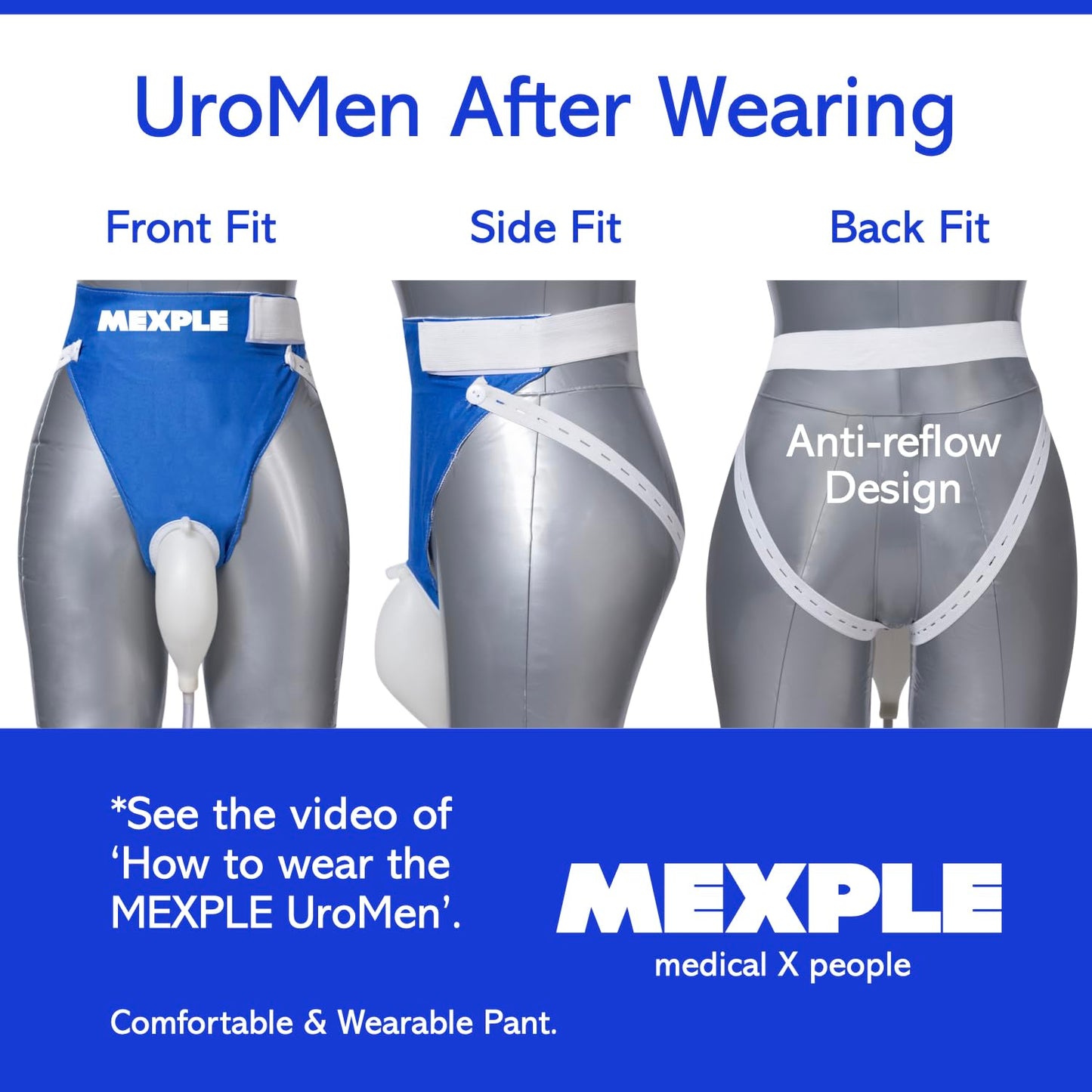 MEXPLE UroMen Wearable Urine Collection BagKit, Urine Collection Bag, Reusable Silicon Urine Bag Urinal Incontinence Set, External Catheter for Men, (1000ml + 2000ml) for Bedridden Patients, Blue