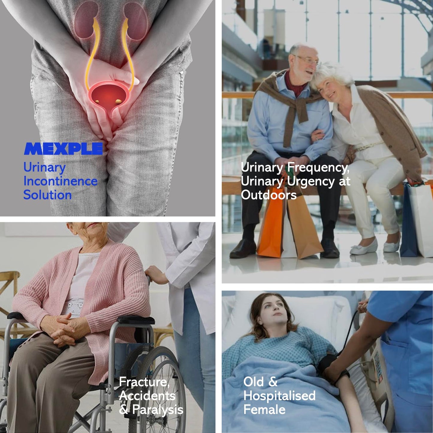MEXPLE UroWomen Wearable Urine Collection Bag Kit for Women, Portable, Reusable Silicon Urine Bag Complete Urinal Incontinence Set, External Catheter, (1000ml + 2000ml) for Bedridden Patients, Grey