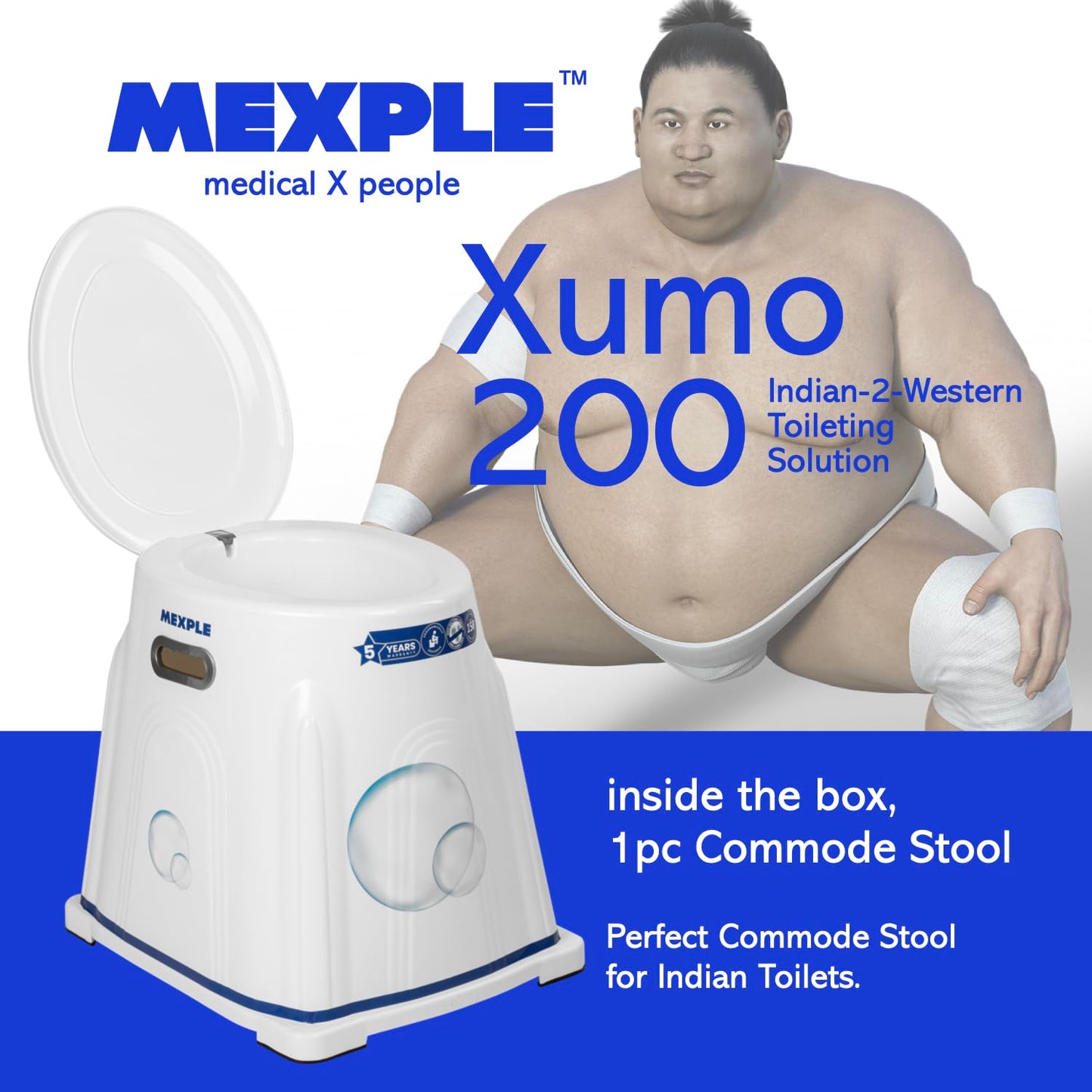 MEXPLE Xumo200 Heavy Duty Portable Indian Toilet To Western Toileting | Indian Toilet Commode Stool | Portable Toilet Seat For Adult, elderly, Handicap People (White)