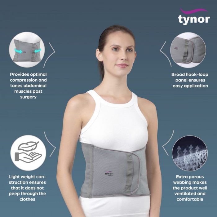 TYNOR A-01 ABDOMINAL SUPPORT 9″/23CM, GREY, 1 UNIT