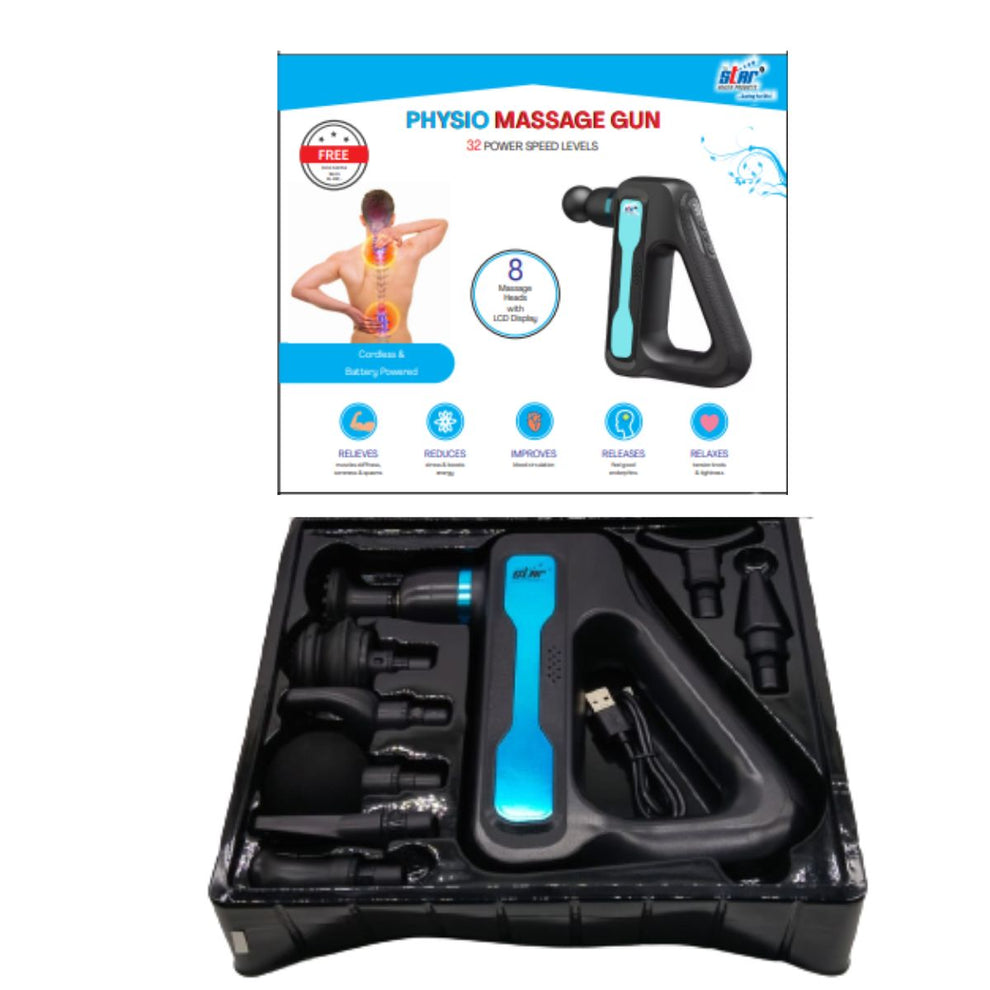 STAR PHYSIO MASSAGE GUN WITH 8 ATTACHMENTS