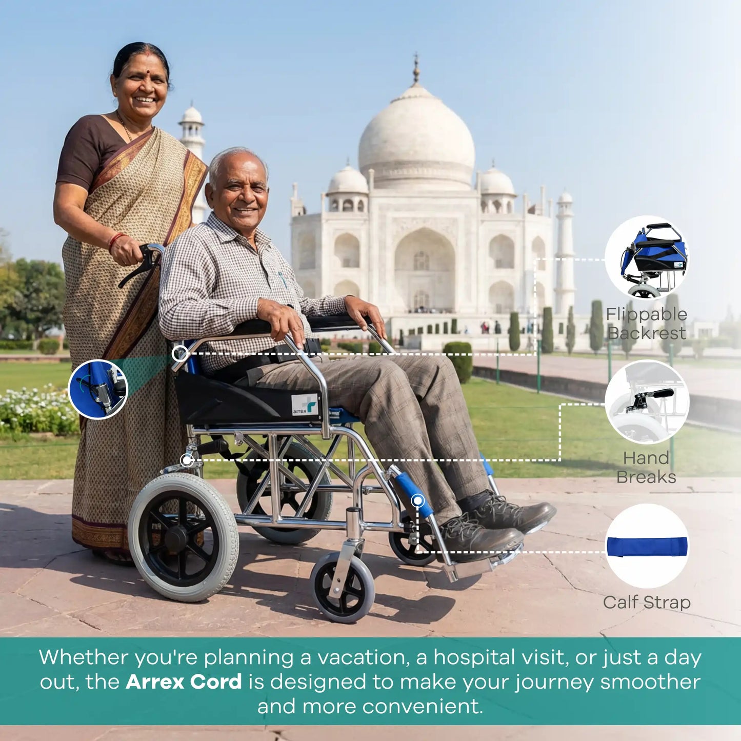 Manual Wheelchair with Durable Frame and Comfortable Seating ARREX CORD