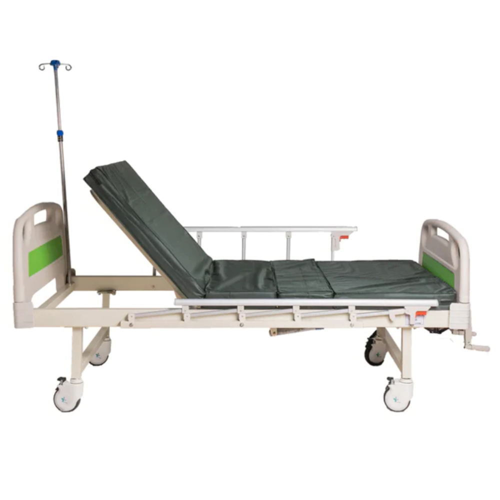 bombay surgical arrex uno manual hospital bed - adjustable levers, pedal brakes, rolling wheels