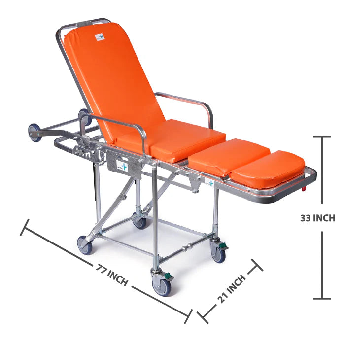 ARREX STR 20 PRO AMBULANCE STRETCHER: FOLDS INTO CHAIR POSITION, HEAVY-DUTY CASTORS WITH PEDAL BRAKES, COLLAPSIBLE LEGS, SAFETY AND VERSATILITY