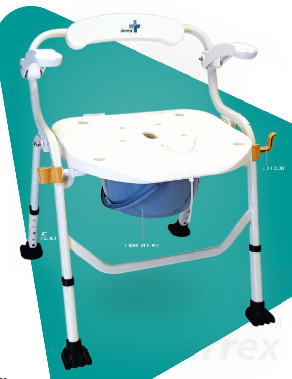 ARREX V40 COMMODE CHAIR: COMFORTABLE, LIGHTWEIGHT, 110KG CAPACITY, FOLDABLE, ATTACHED POT
