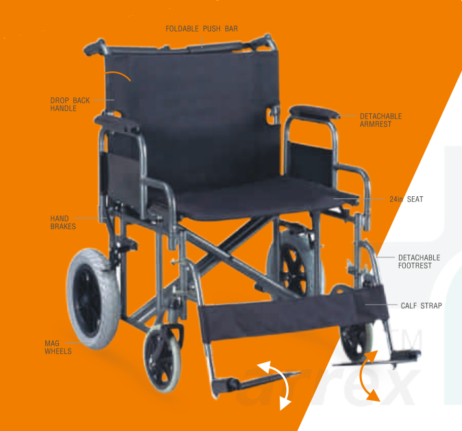 bombay surgical arrex terzo heavy duty steel wheelchair