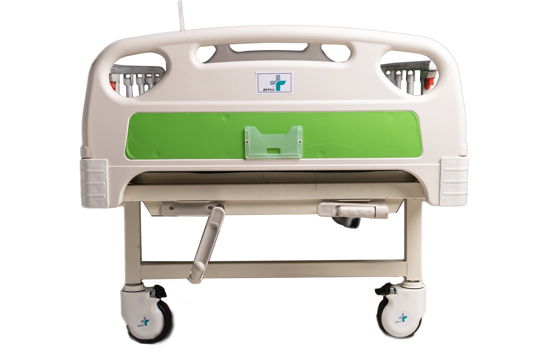 ARREX UNO PRO MANUAL HOSPITAL BED with Adjustable Levers, Pedal Brakes, Rolling Wheels
