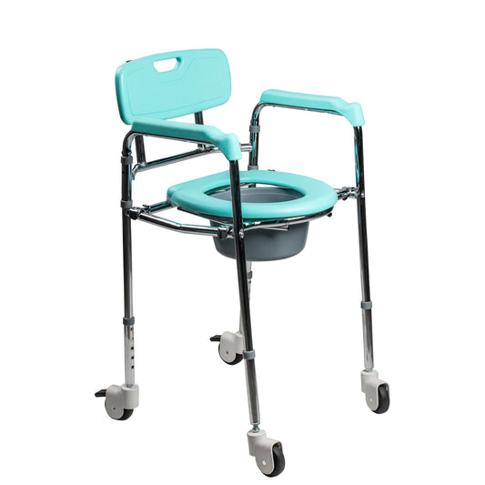 Arrex vp120 premium commode wheelchair: height adjustable, rear solid-castor with brakes, attached pot, enhanced mobility, safety