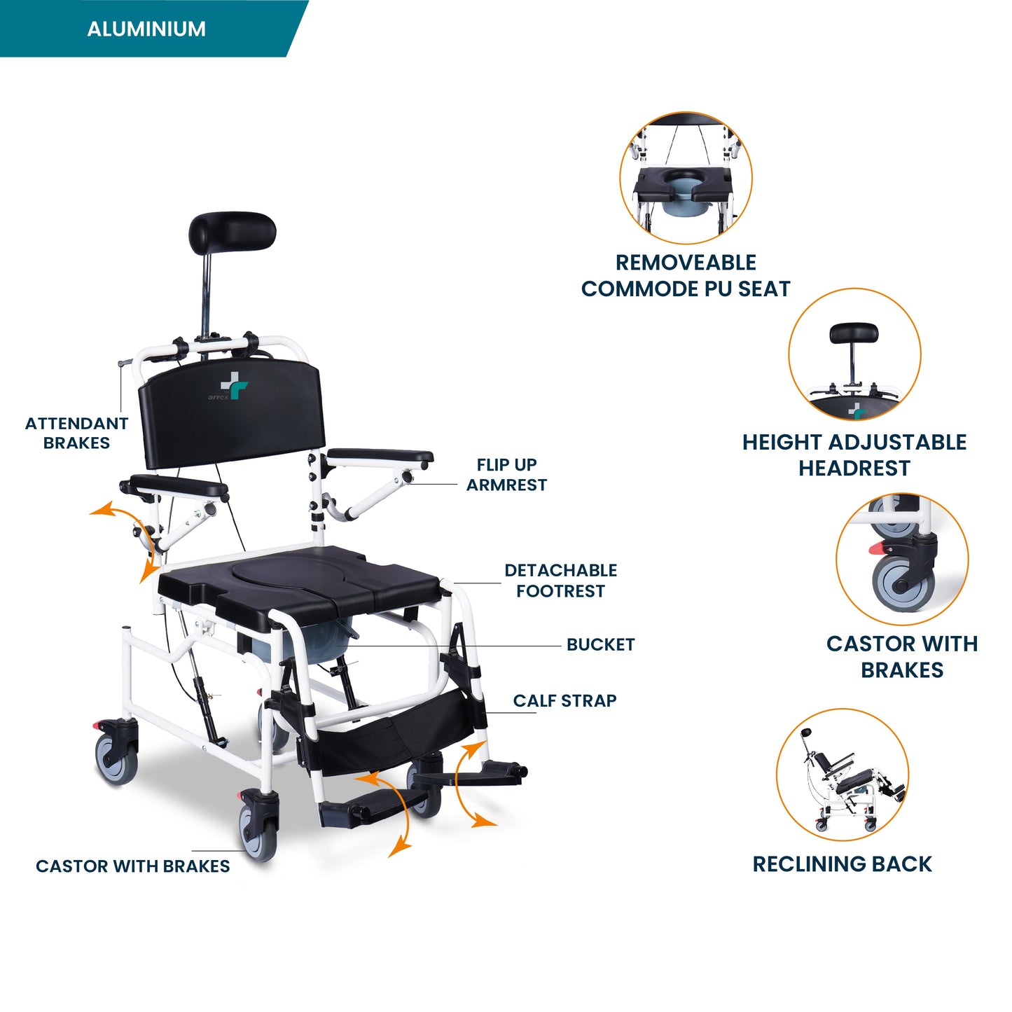 ARREX EFFIEL COMMODE WHEELCHAIR COMES WITH POT ATTACHED