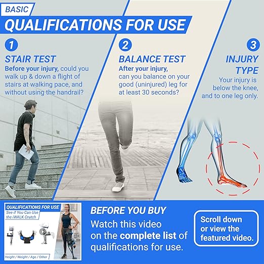 Hands Free Knee Crutch Alternative for Foot, Ankle & Lower Leg Injuries iWALK 3.0