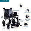 ARREX Perla Pro Wheelchair - Foldable Chromed Steel Frame, Detachable Armrest & Footrest, Hand & Attendant Brake, Back Pocket, 110kg Weight Capacity