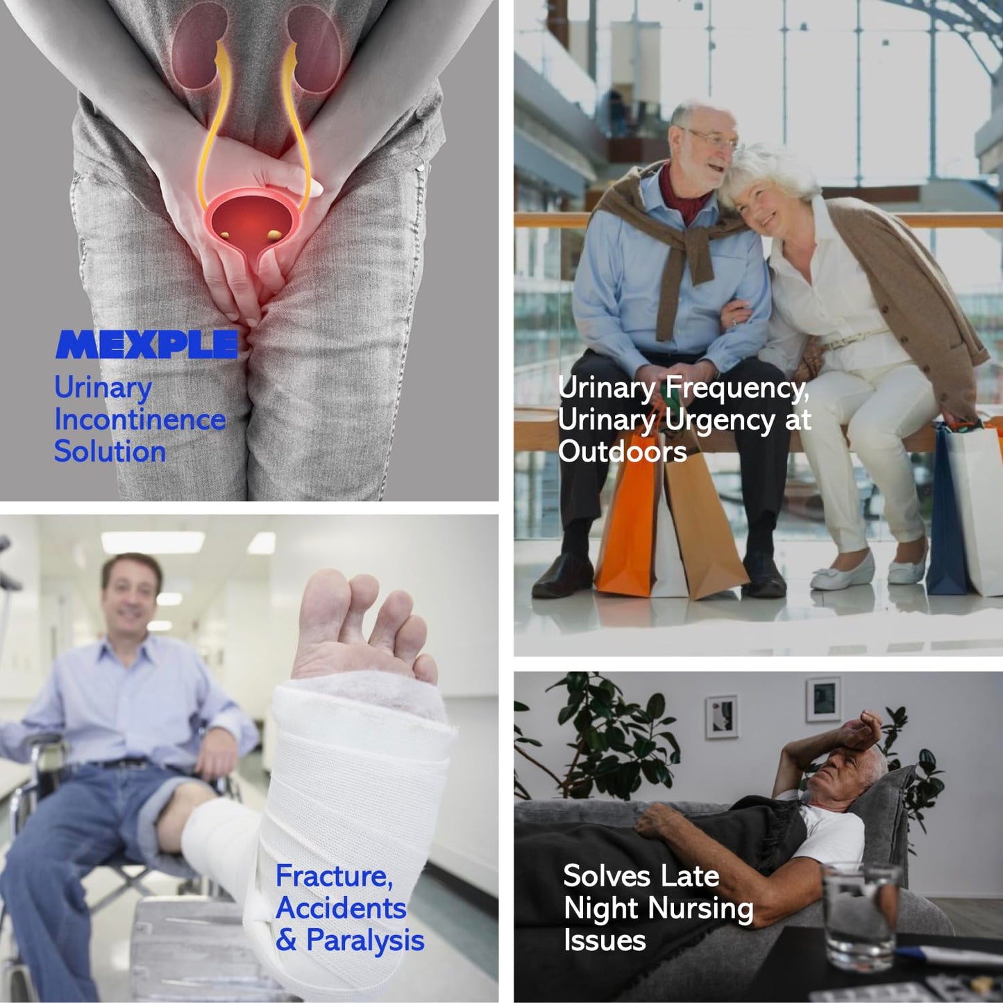 MEXPLE UroMen Wearable Urine Collection BagKit, Urine Collection Bag, Reusable Silicon Urine Bag Urinal Incontinence Set, External Catheter for Men, (1000ml + 2000ml) for Bedridden Patients, Blue