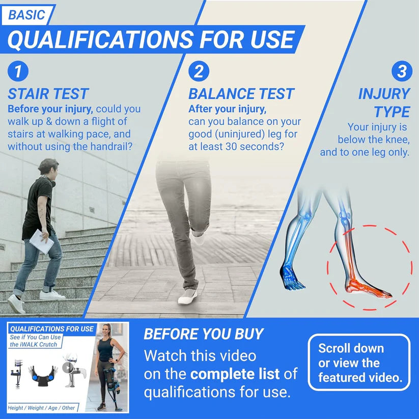 iWALK 3.0 Hands Free Knee Crutch Alternative for Foot, Ankle & Lower Leg Injuries