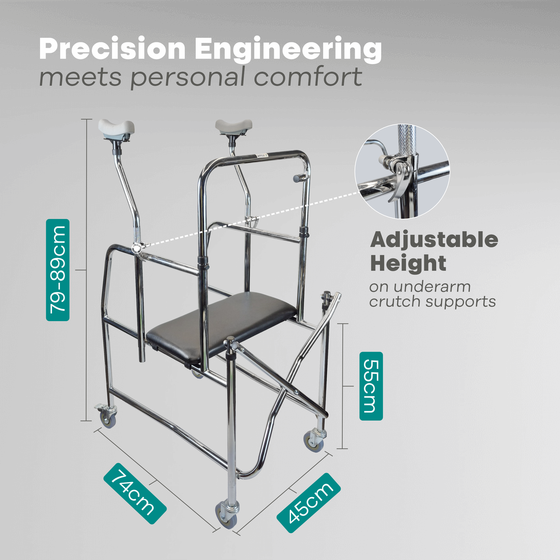 ARREX MP20 walking aids, steel frame, underarm crutches, all rolling wheels, castor with brakes