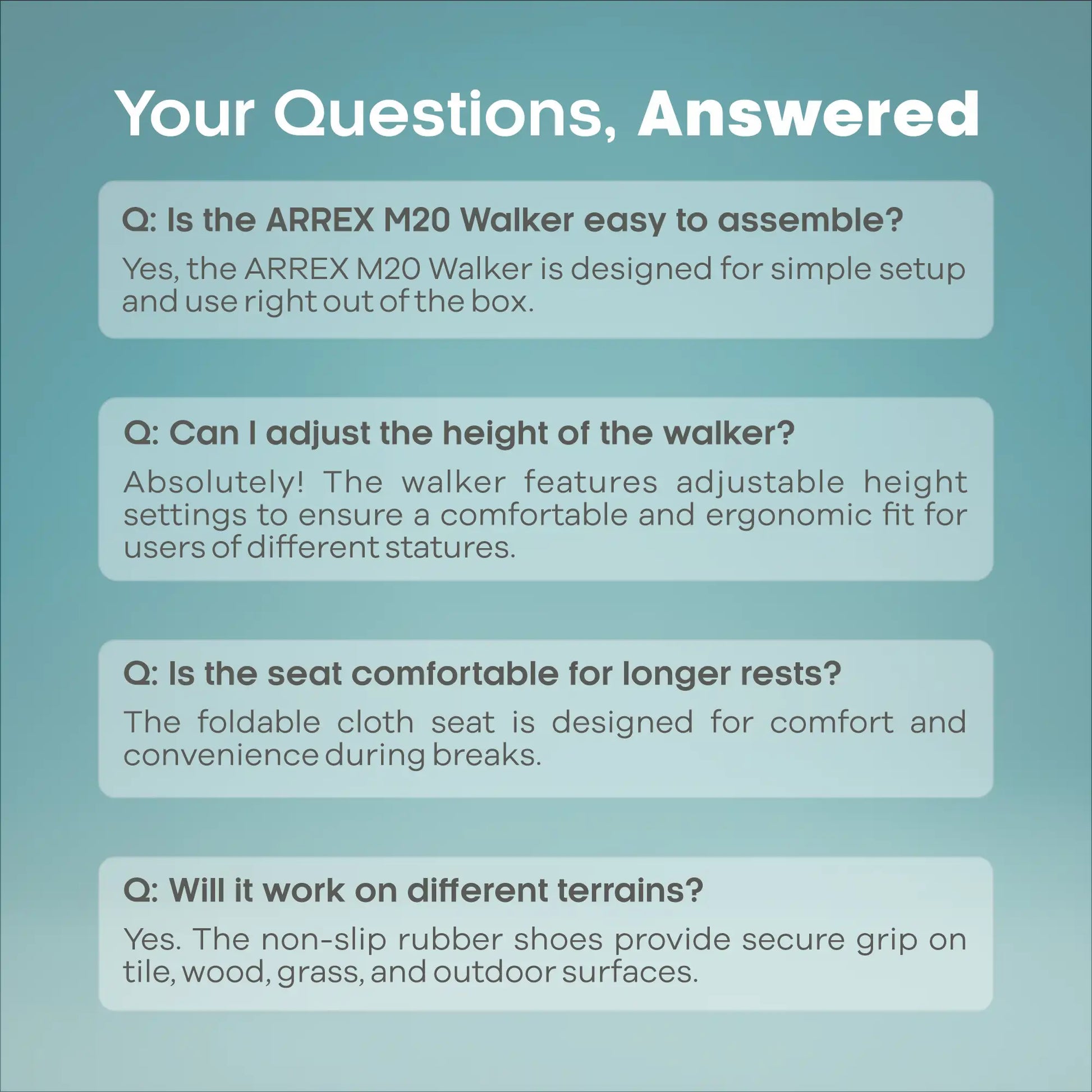 Adjustable Folding Walker with Strong Cloth Seat for Adults Arrex M20