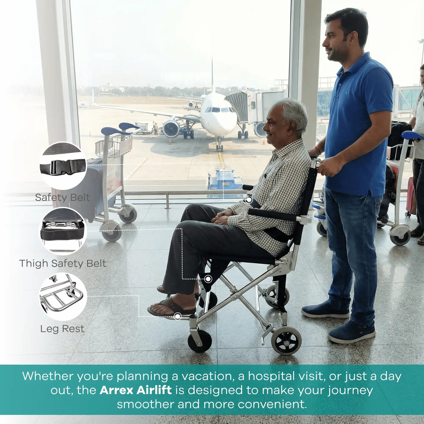 Compact Ultra-Light Foldable Aluminum Wheelchair with Safety Belt Arrex Airlift