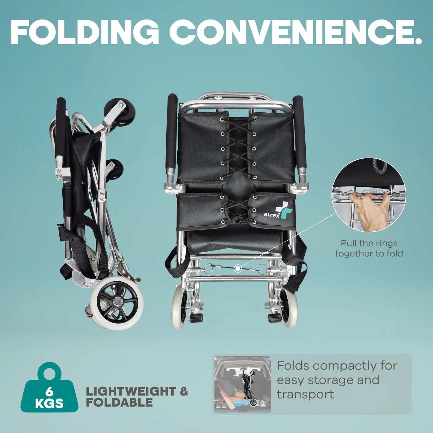 Compact Ultra-Light Foldable Aluminum Wheelchair with Safety Belt Arrex Airlift