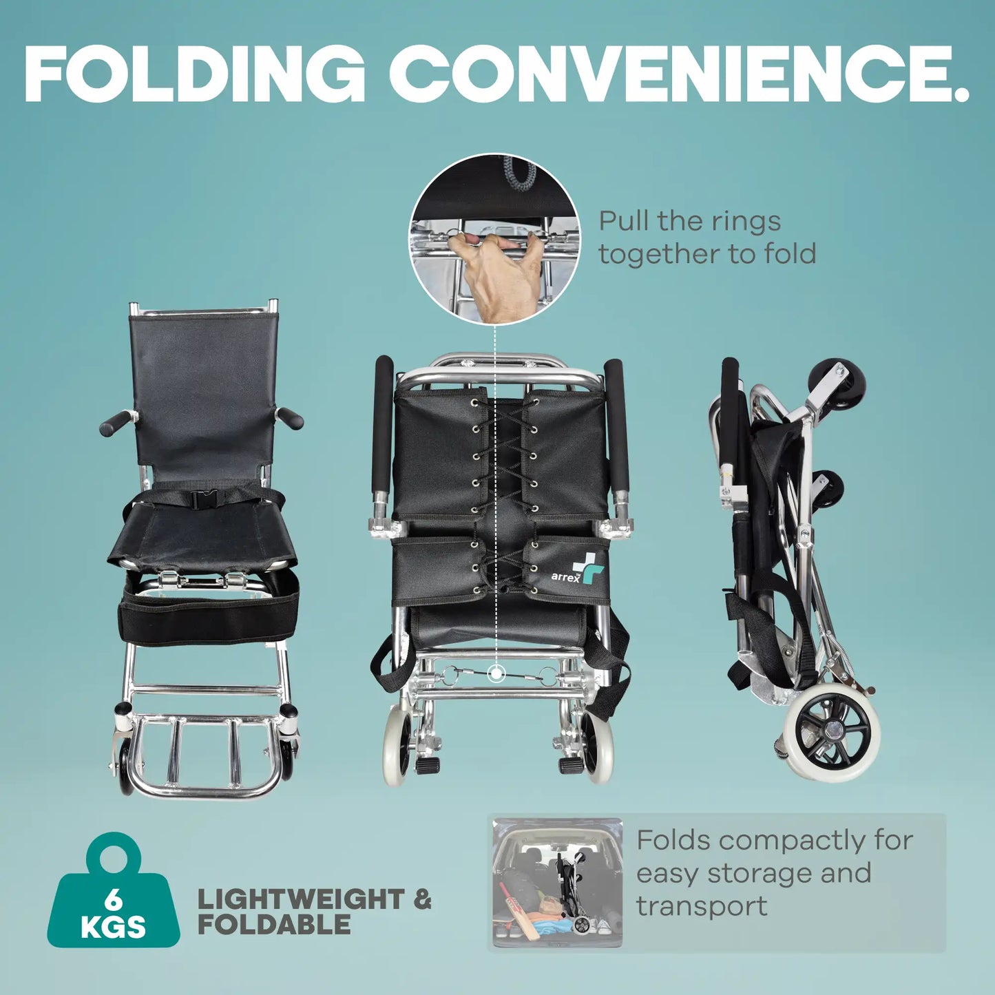 Compact Ultra-Light Foldable Aluminum Wheelchair with Safety Belt Arrex Airlift