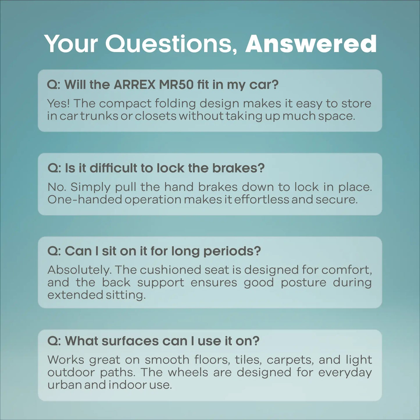 Arrex MR50 rollator - brakes with lock, mag wheels, back support, cushion seat