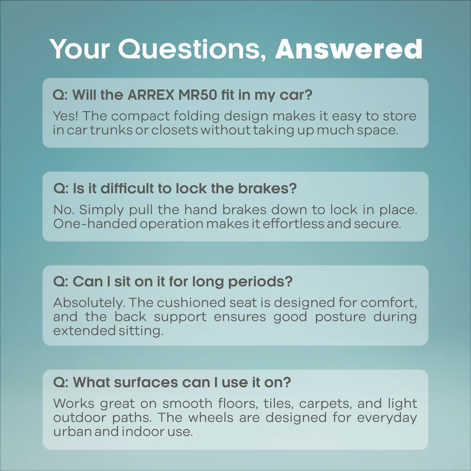 Arrex MR50 rollator - brakes with lock, mag wheels, back support, cushion seat