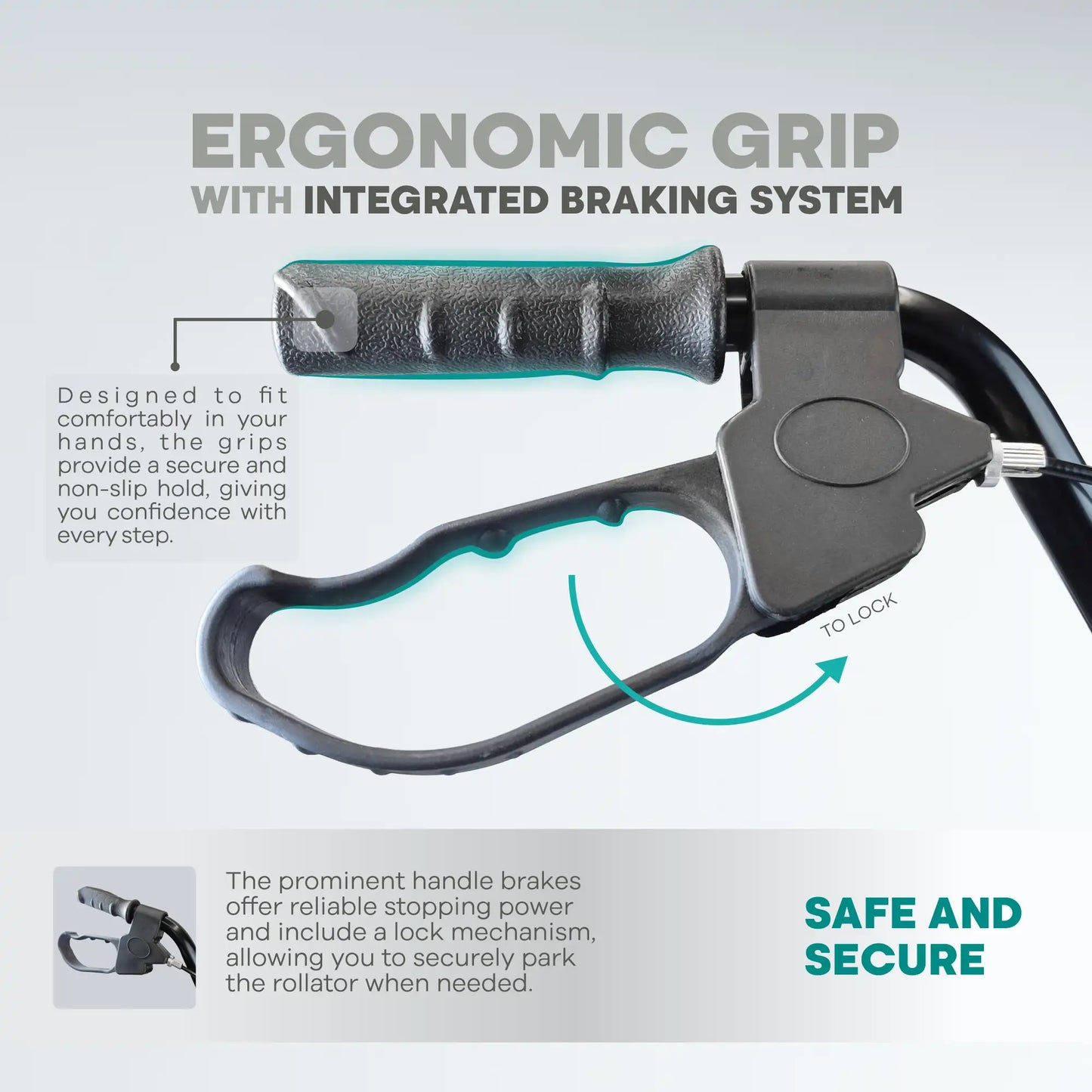 Arrex MR50 rollator - brakes with lock, mag wheels, back support, cushion seat