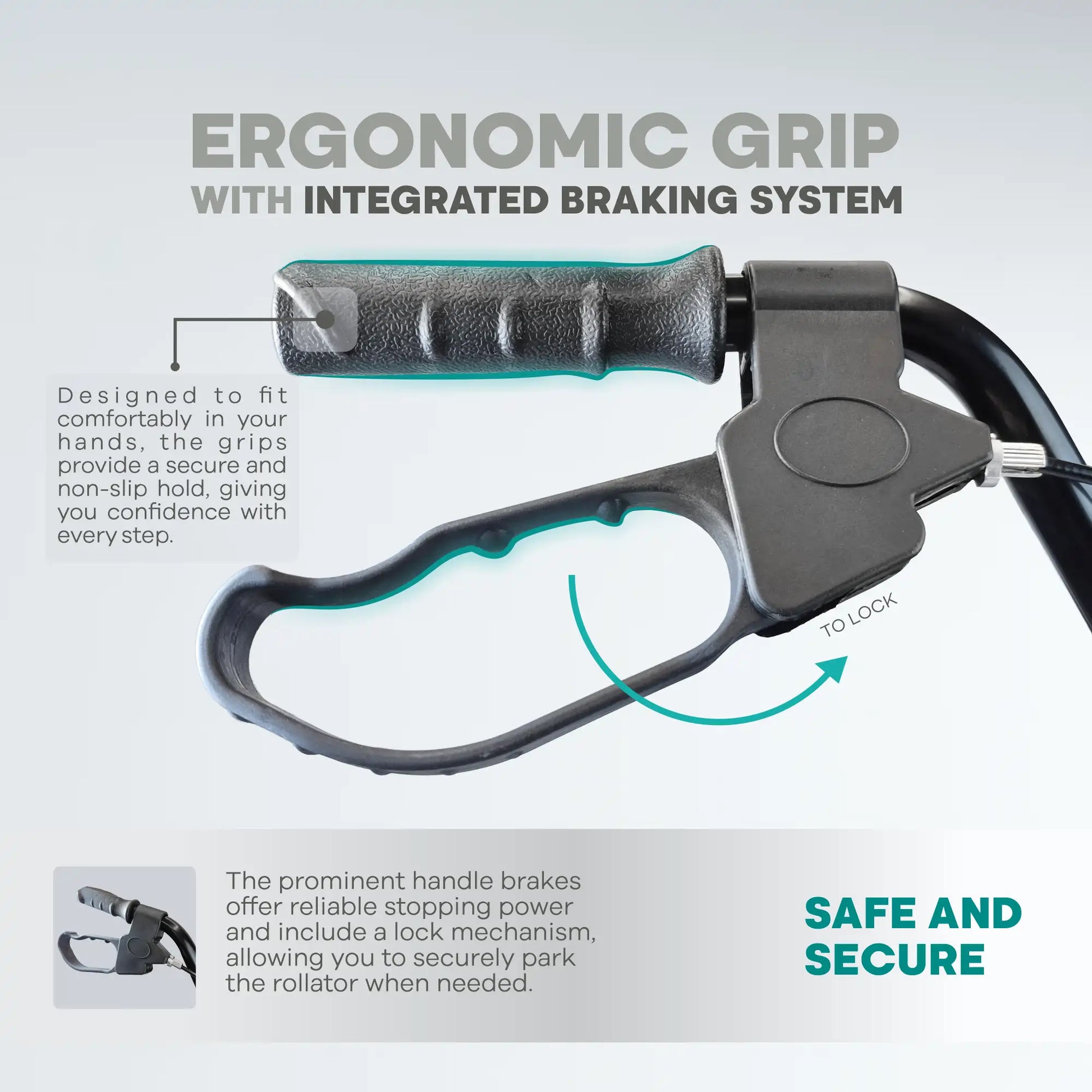 Arrex MR50 rollator - brakes with lock, mag wheels, back support, cushion seat