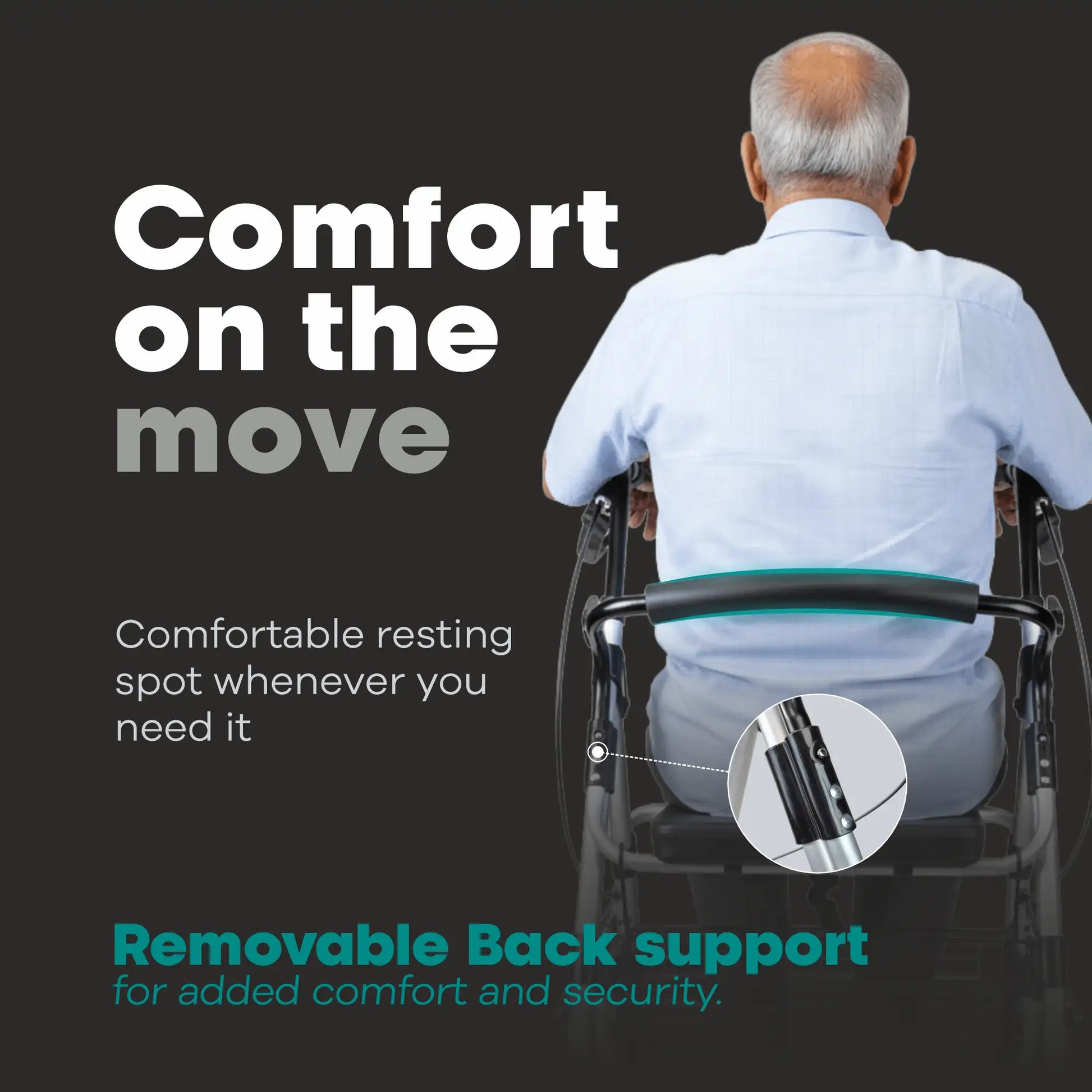 Arrex MR50 rollator - brakes with lock, mag wheels, back support, cushion seat