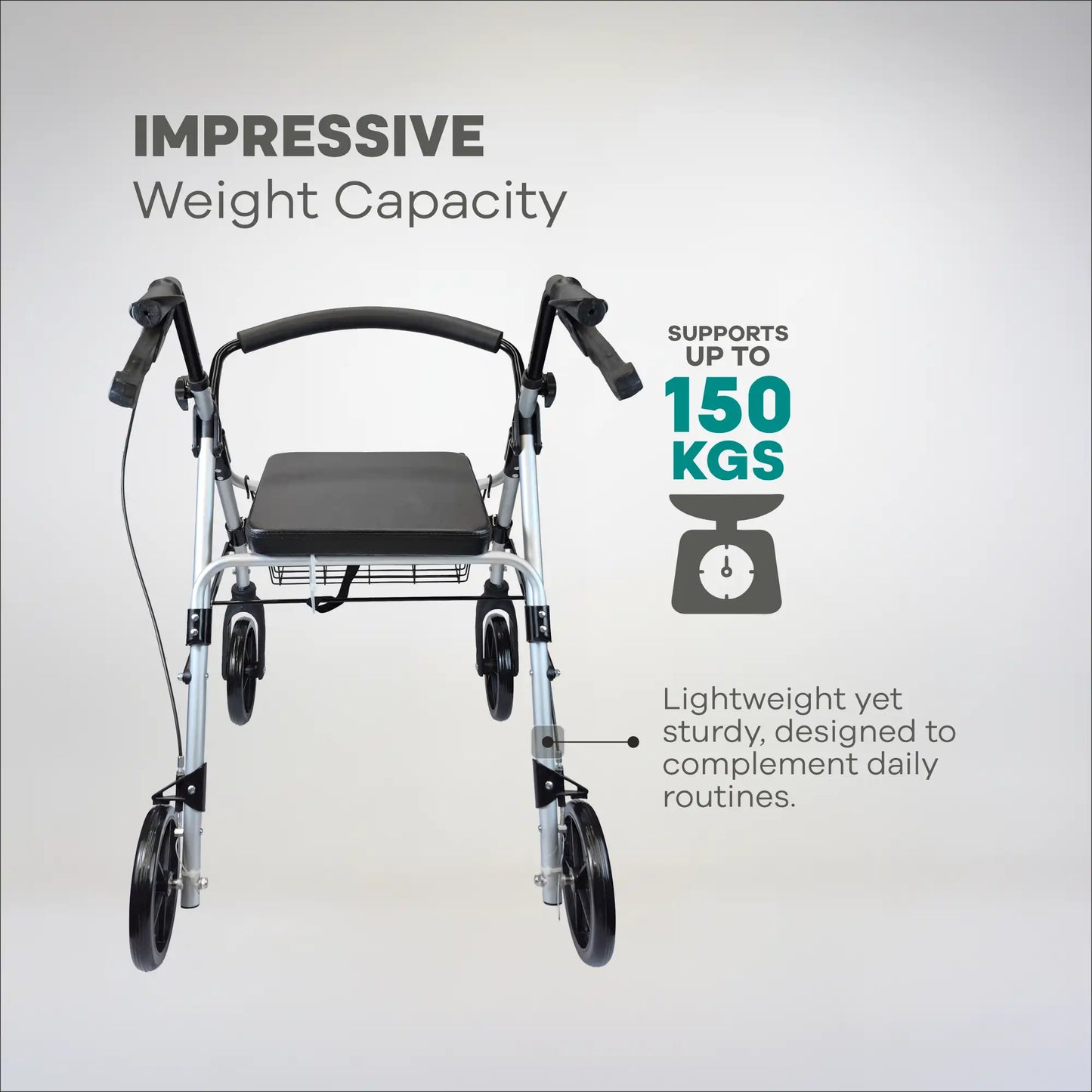 Arrex MR50 rollator - brakes with lock, mag wheels, back support, cushion seat