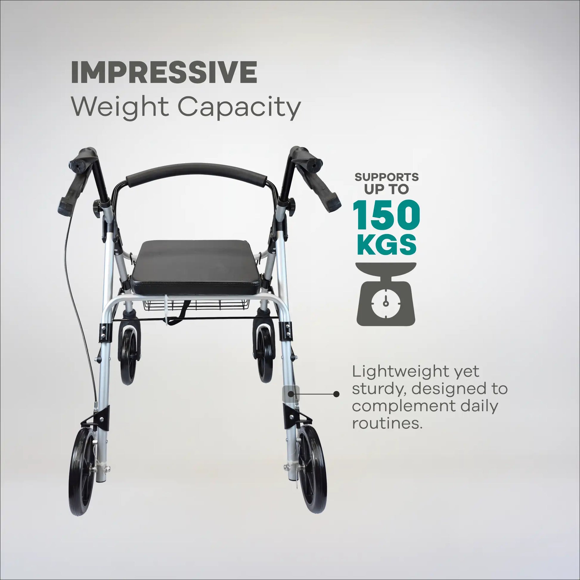 Arrex MR50 rollator - brakes with lock, mag wheels, back support, cushion seat