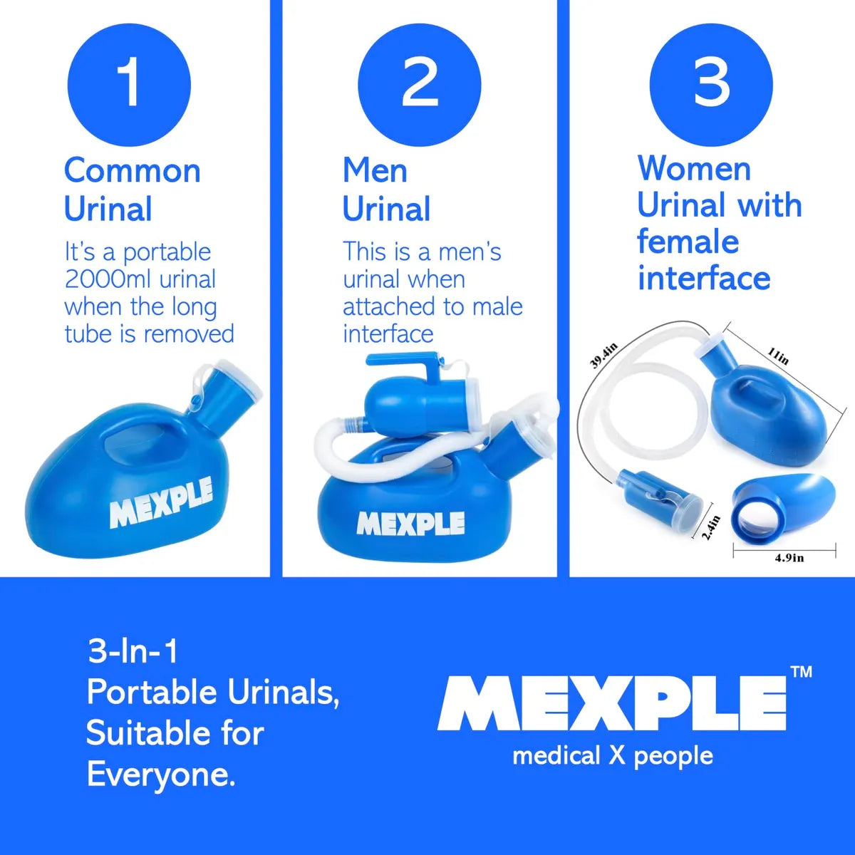UroMaX2 2000ml Unisex Urinal Bottle Kit with Hose & Female Adapter | Urine Bottle for Men & Women