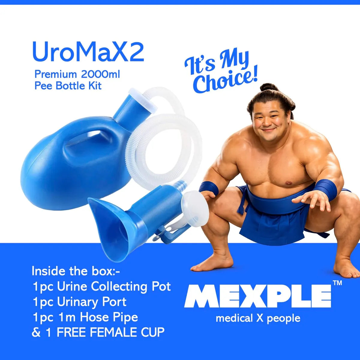 UroMaX2 2000ml Unisex Urinal Bottle Kit with Hose & Female Adapter | Urine Bottle for Men & Women
