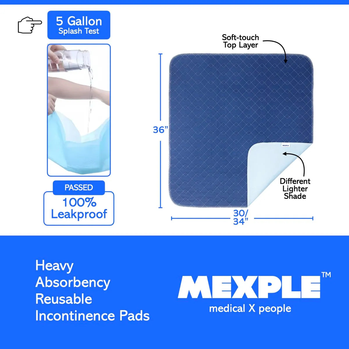 PeeMAXX Adult Reusable Washable Underpad | 4-Layer Waterproof Bed Protection Pad for Incontinence