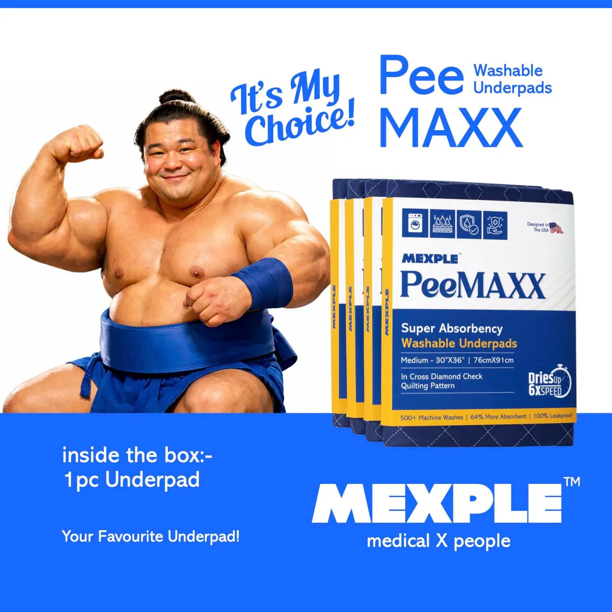 PeeMAXX Adult Reusable Washable Underpad | 4-Layer Waterproof Bed Protection Pad for Incontinence