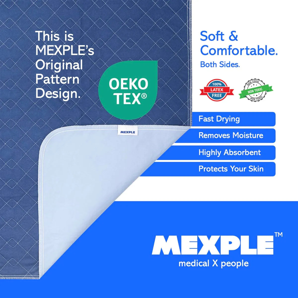 PeeMAXX Adult Reusable Washable Underpad | 4-Layer Waterproof Bed Protection Pad for Incontinence