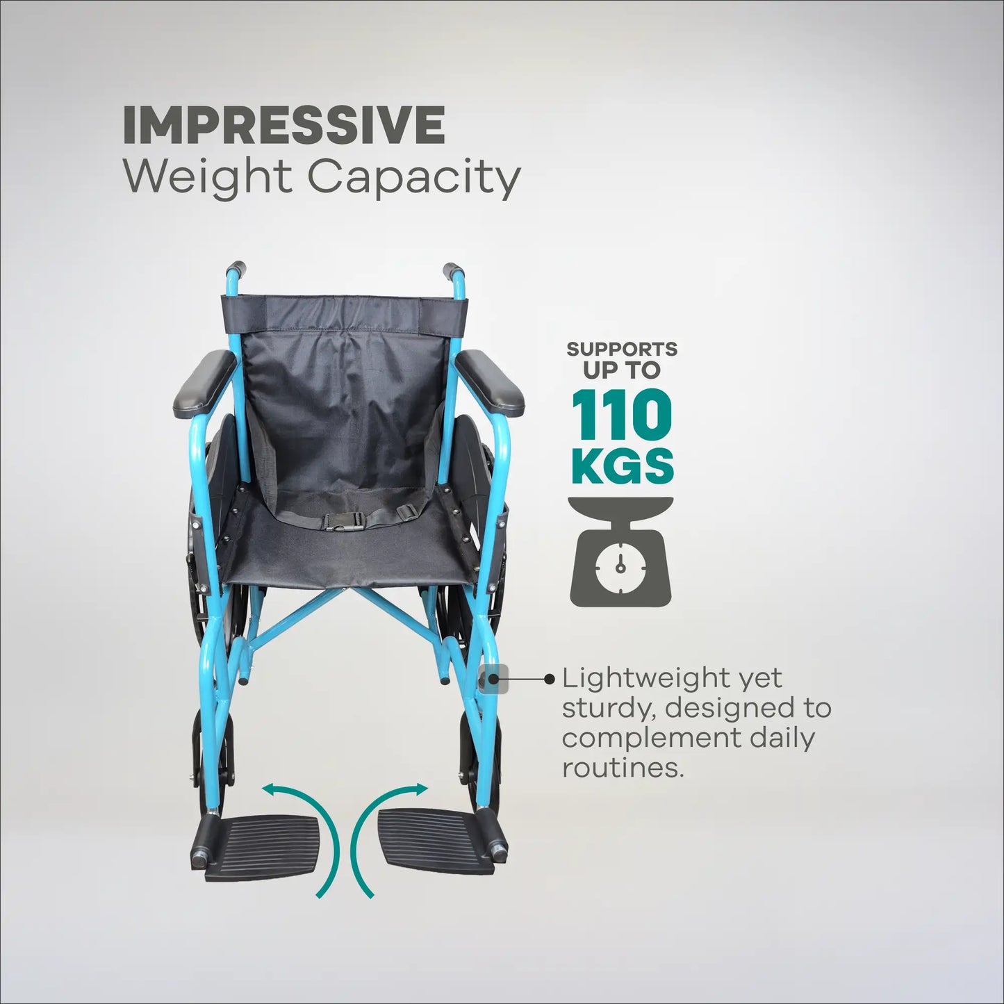 Basic Foldable Steel Wheelchair with Solid Mag Wheels Arrex Beta Blue