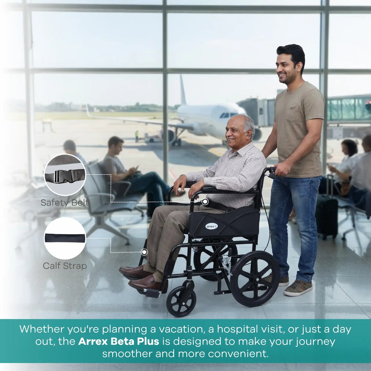 Foldable Steel Wheelchair with Mag Wheels & Attendant Brakes Arrex Beta Plus
