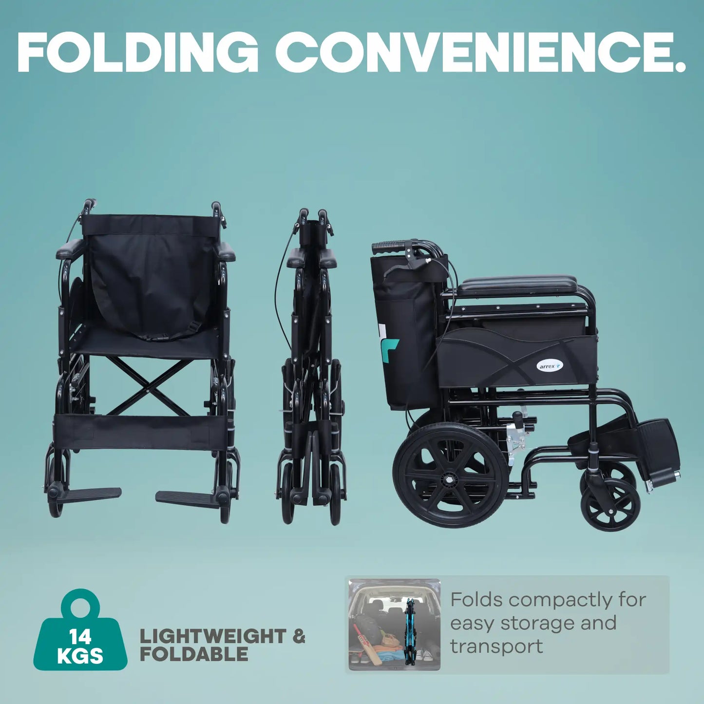 Foldable Steel Wheelchair with Mag Wheels & Attendant Brakes Arrex Beta Plus