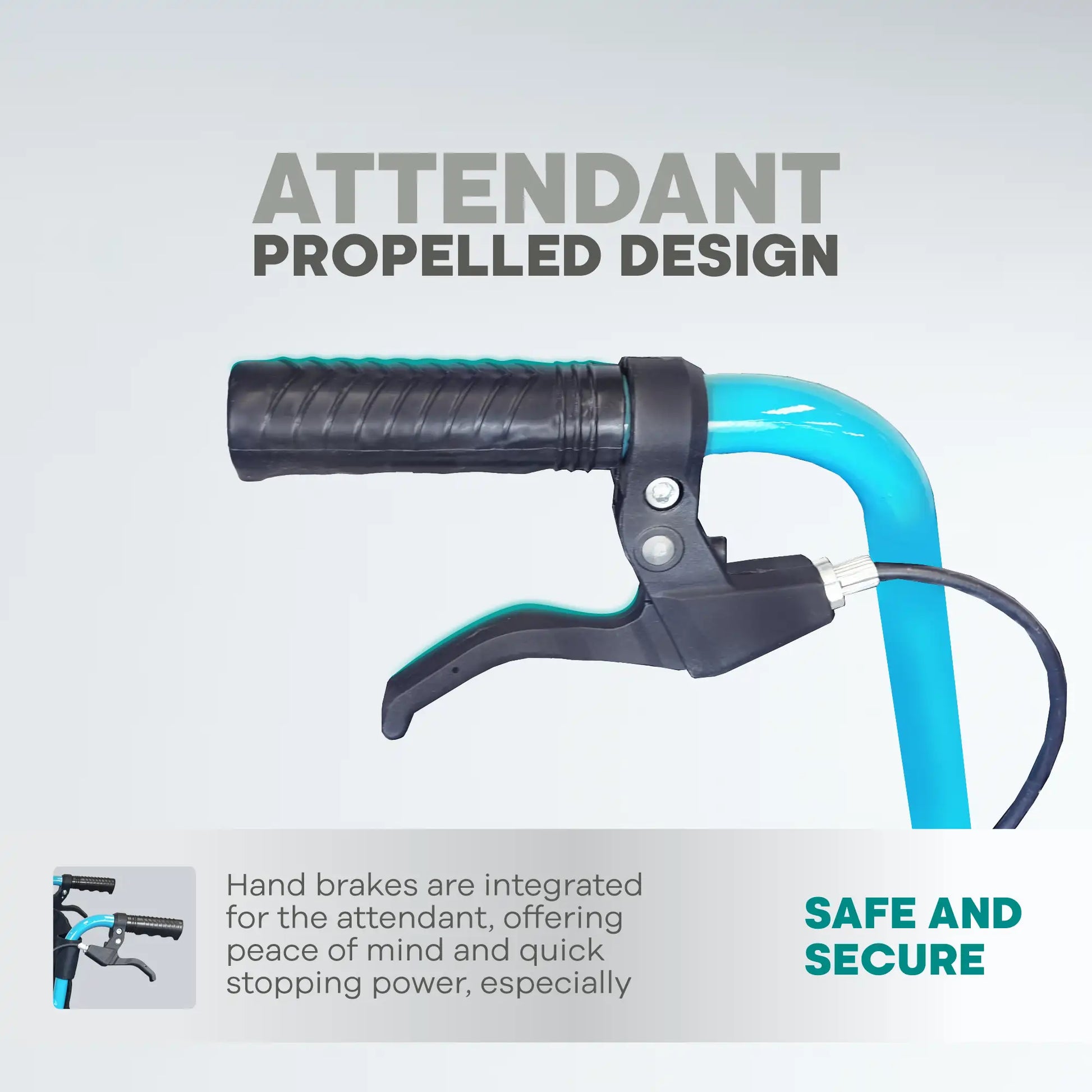 Attendant propelled design handlebar with text on a gray background