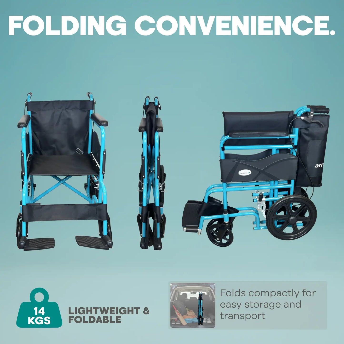 Compact Foldable Steel Wheelchair for Daily Mobility Beta Plus Blue