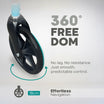 Black wheel with '360 Freedom' text and features on a gray background