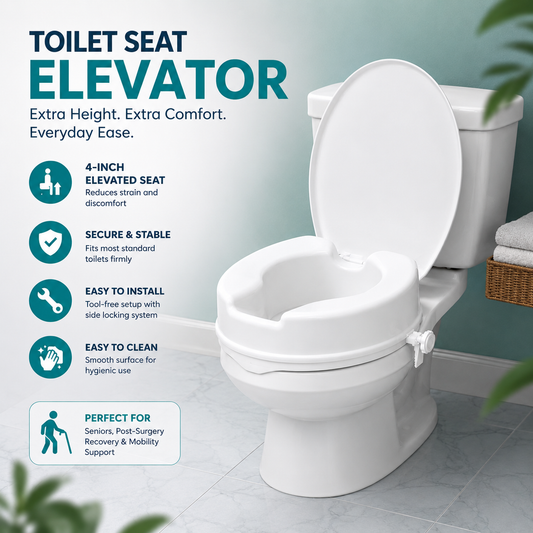 Commode Raiser 4 Inch Elevated Toilet Seat With Lid Portable, Lightweight ARREX VA40 LID